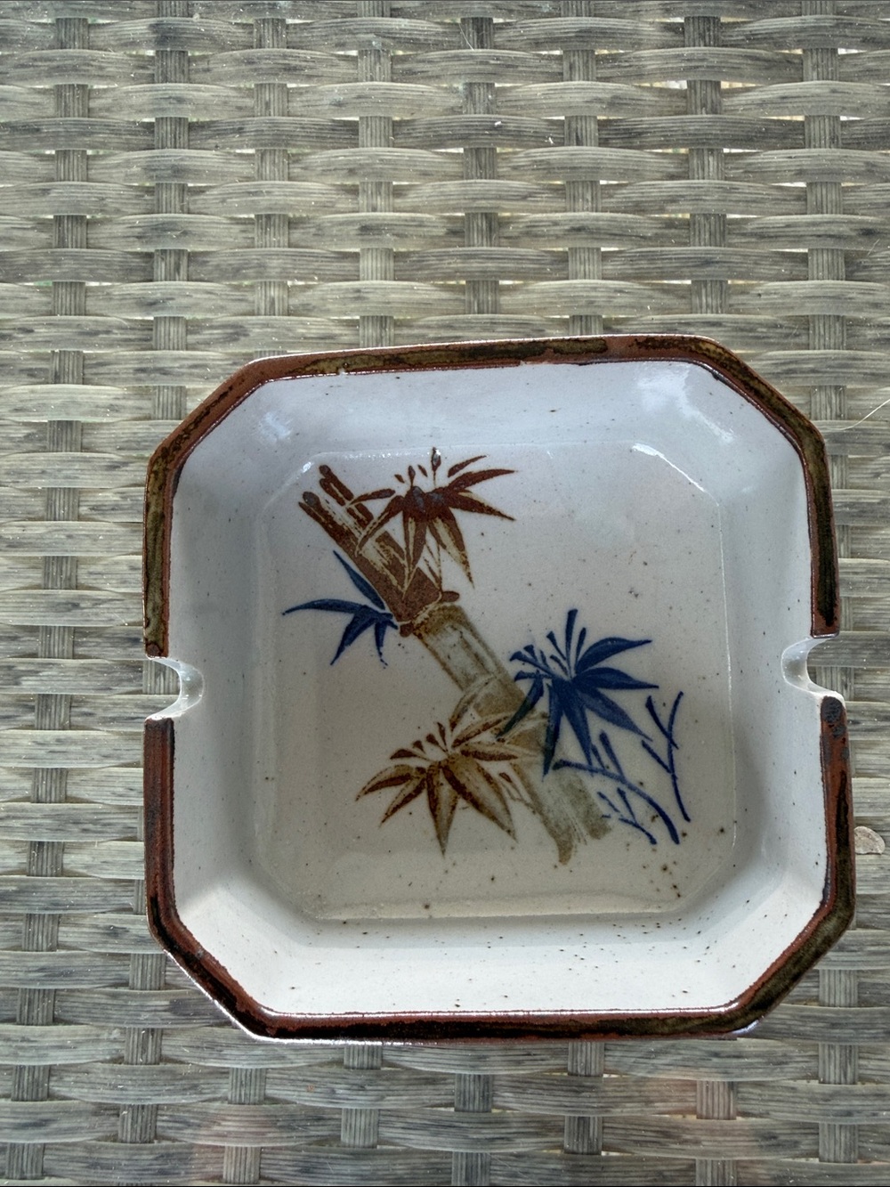 Vintage Japan Ceramic Bamboo Speckled Glazed Dish